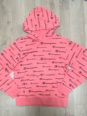 2/$30- Champion Pink Logo-Print Hoodie girls XL
